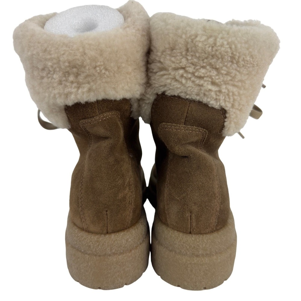 La Canadienne Brown Suede Faux Fur Combat Boots 5.5 Made Canada - Picture 8 of 13